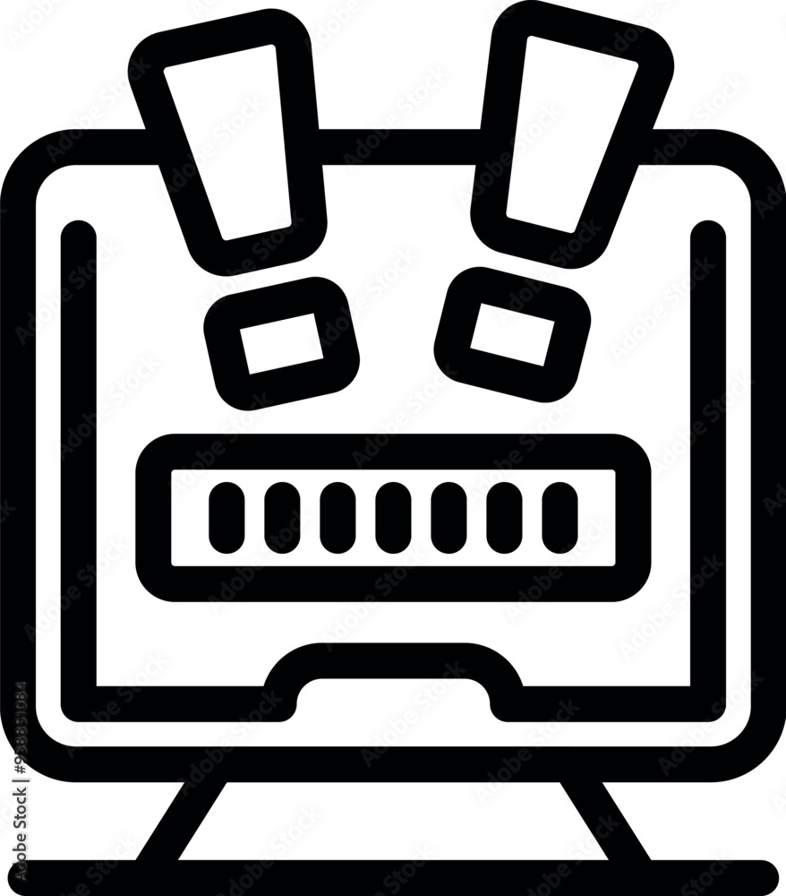 Poster simple vector icon of a computer screen showing a progress bar and warning signs