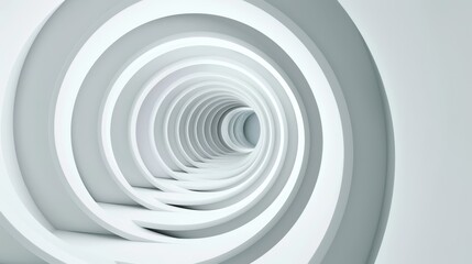 Abstract white spiral tunnel leading to a light source.