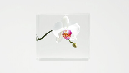 White Orchid in a Glass Cube