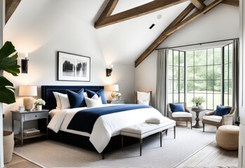 French country interior design of modern bedroom in farmhouse