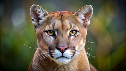 Obraz premium Intense close-up image of a puma in the wild, highlighting its piercing gaze and muscular build