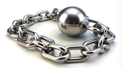 Obraz premium A Heavy Metal Shackle With An Attached Chain Against A White Background, Ideal For Themes Of Security, Imprisonment, Or Restraint.
