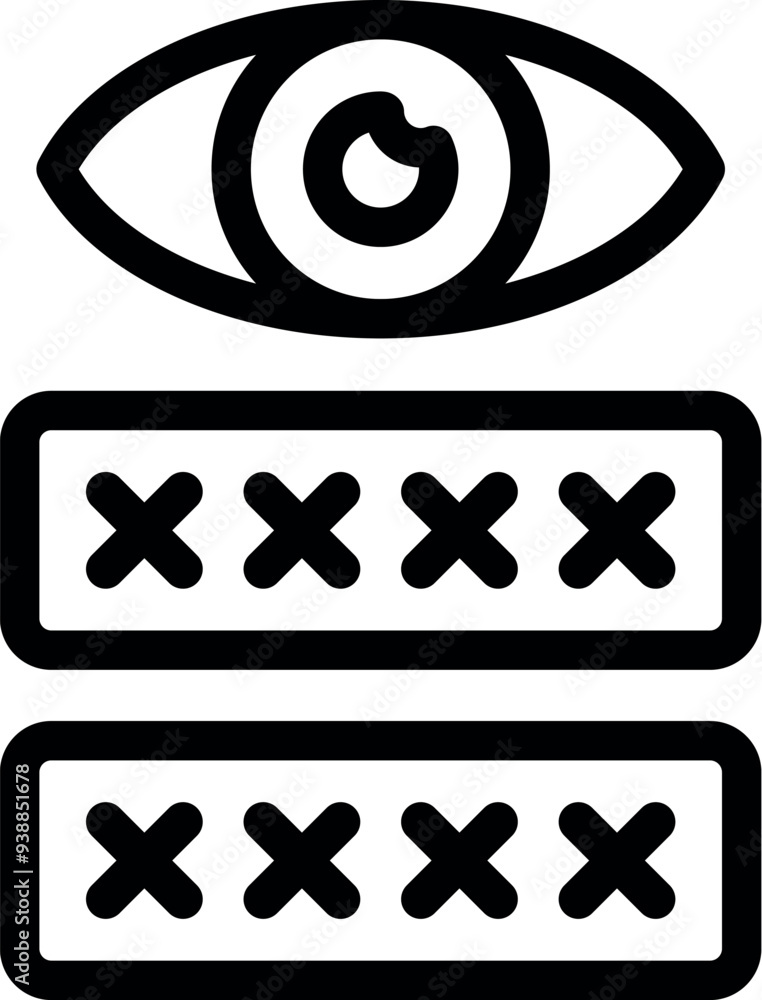 Poster simple vector icon of an eye looking at a password form, representing the concept of security