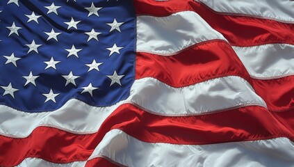 Obraz premium Close-Up of Waving American Flag with Stars and Stripes Captured in Natural Daylight