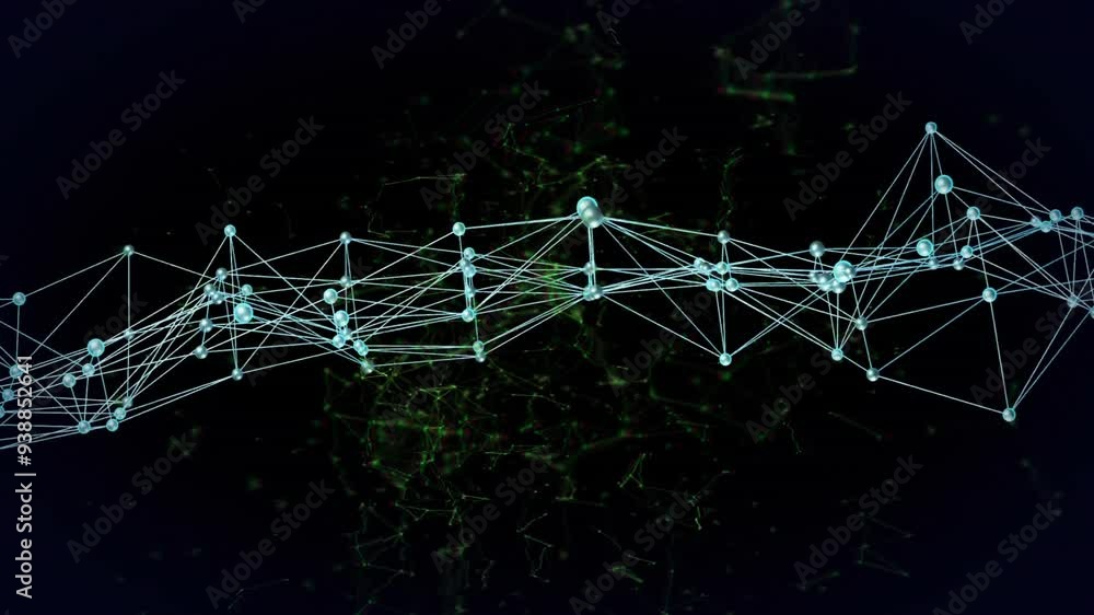 Sticker Data processing animation over dark background, network of interconnected nodes and lines