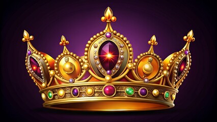 A majestic gold crown icon with intricately designed jewels and ornaments, symbolizing power, royalty, and luxury, set against a rich, regal purple background.