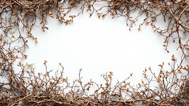 An intricate frame of twisted tree roots and branches, perfect for Halloween-themed designs and autumnal projects, with copy space.