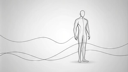 A minimalist silhouette of a male figure created from a continuous flowing line, showcasing simplicity and elegance in a modern artistic concept.