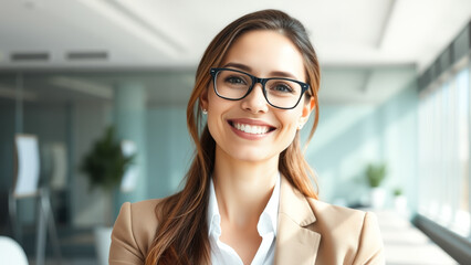 Obraz premium Portrait of a smiling businesswoman in glasses