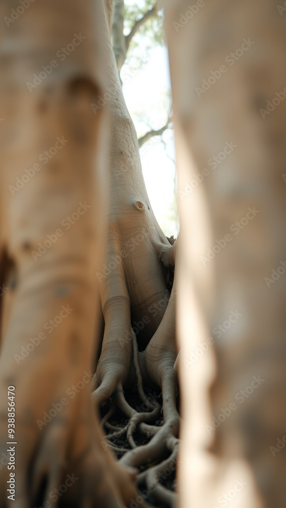 Poster tree roots through a tree trunk