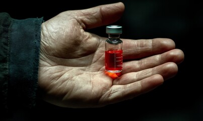 Abstract Doctor Holding COVID-19 Vaccine Vial: Medical Research and Healthcare Innovation. Minimalist Composition Highlighting Pharmaceutical Safety and Hospital Protocols. Elegant Design Template wit