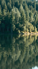 Evergreen Trees Reflected in Still Water