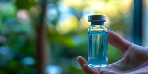 Abstract Doctor Holding COVID-19 Vaccine Vial: Medical Research and Healthcare Innovation. Minimalist Composition Highlighting Pharmaceutical Safety and Hospital Protocols. Elegant Design Template wit