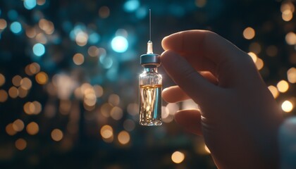 Abstract Doctor Holding COVID-19 Vaccine Vial: Medical Research and Healthcare Innovation. Minimalist Composition Highlighting Pharmaceutical Safety and Hospital Protocols. Elegant Design Template wit