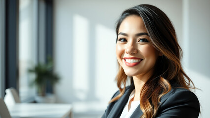 Fototapeta premium Portrait of a Smiling Businesswoman in a Modern Office