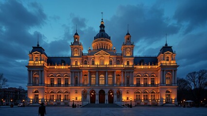 Fototapeta premium Famous city landmark captured during twilight - AI Generated