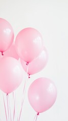Pink balloons floating in the air against a white background
