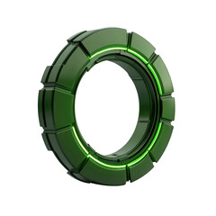 Futuristic green metallic ring with glowing accents, presenting a sleek and modern sci-fi design element, perfect for graphic projects. transparent background