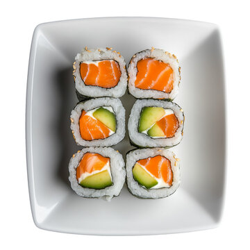 Maki. Salmon and Avocado Roll.  Isolated with Transparent background. Japanese food for menu, restaurants.  