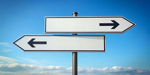 Minimal directional arrow sign with opposing decisions in left, right, up, down directions