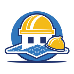 Fototapeta premium A logo combining a construction helmet resting on top of a blueprint to represent project management and fieldwork