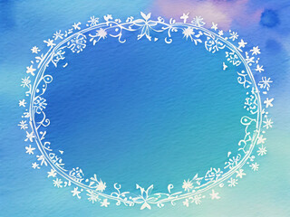 水彩の背景にフレーム、雪の結晶