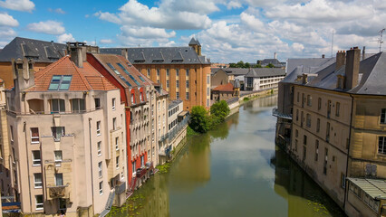 View from above to the city of Metz which is a town in France with a historical city center 