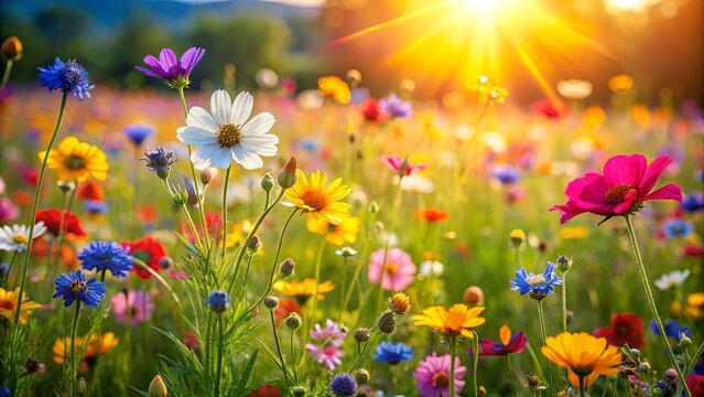 Vibrant wildflowers swaying gracefully in a sunlit meadow