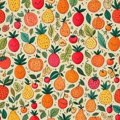 floral pattern with fruits and leaves