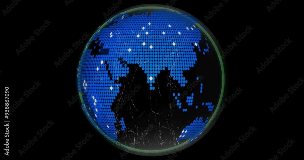 Poster digital globe with blue dots and network connections animation on black background