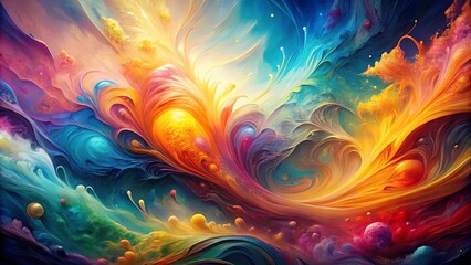 Obraz premium Abstract painting with vibrant colors and fluid forms showcasing the interplay of light