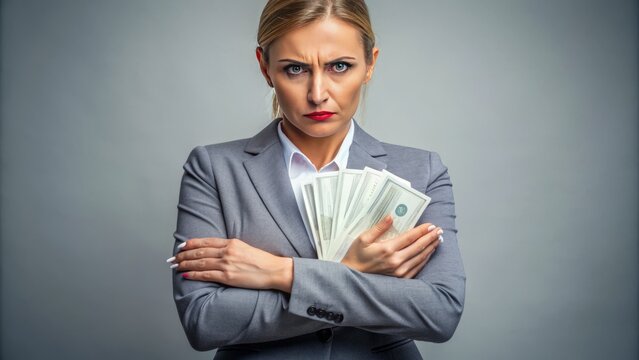 A stern businesswoman crosses her arms, refusing an envelope of cash, conveying a strong anti-corruption stance against unethical business practices and illegal kickbacks.