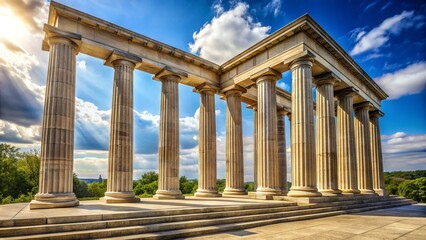 A sturdy stone foundation supports a soaring pillars and arches structure, symbolizing a strong base for achieving lasting success and monumental accomplishments.