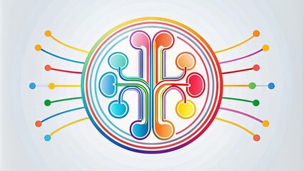 Obraz premium A stylized dialysis icon featuring a colorful, simplified illustration of a kidney surrounded by circular motion lines and connected tubes, symbolizing medical treatment.