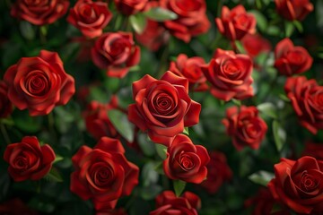 Obraz premium Top View Floral Wallpaper Background Featuring Vibrant Red Rose Pattern