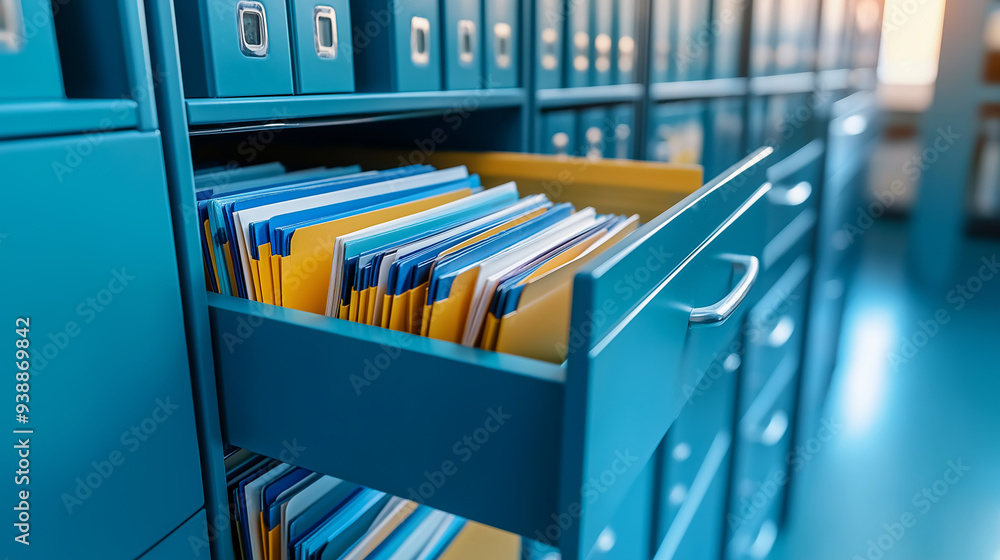 Poster a drawer filled with organized folders in an office filing system.