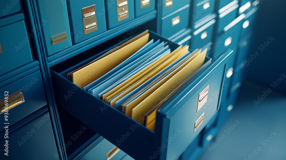 Poster a drawer filled with organized folders in an office filing system.