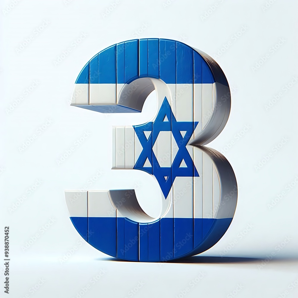 Poster the number 3 is written in a blue and white color scheme with a blue and white flag in the middle is