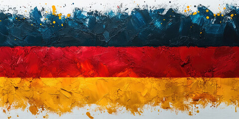 Abstract image of the german flag painted with thick, heavy brushstrokes of oil paint in black, red, and gold, symbolizing patriotism and national identity. German Unity Day, Independence Day Germany