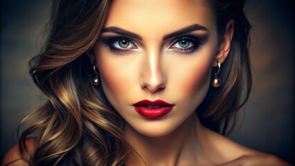 Fototapeta premium A Woman With Radiant Skin And Flawless Makeup Looks Confidently Into The Camera, Her Vibrant Eyes Captivating The Viewer.