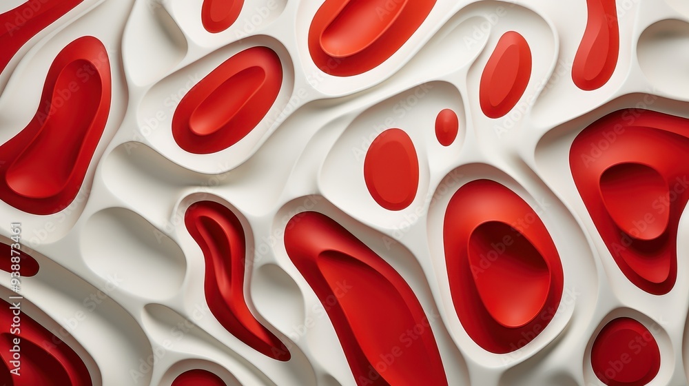 Poster abstract red and white organic pattern: this intricate and captivating abstract pattern blends bold 