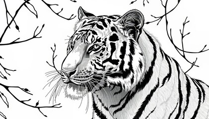 Fototapeta premium Sketch of tiger isolated on white background