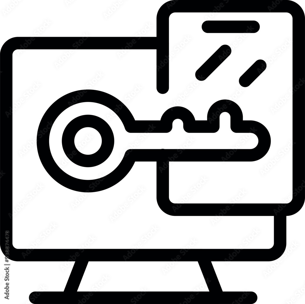 Poster bold icon of a key unlocking a padlock on a computer screen, symbolizing cybersecurity and data prot