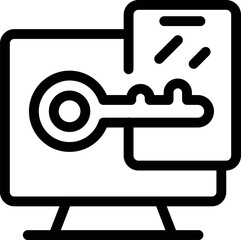 Bold icon of a key unlocking a padlock on a computer screen, symbolizing cybersecurity and data protection