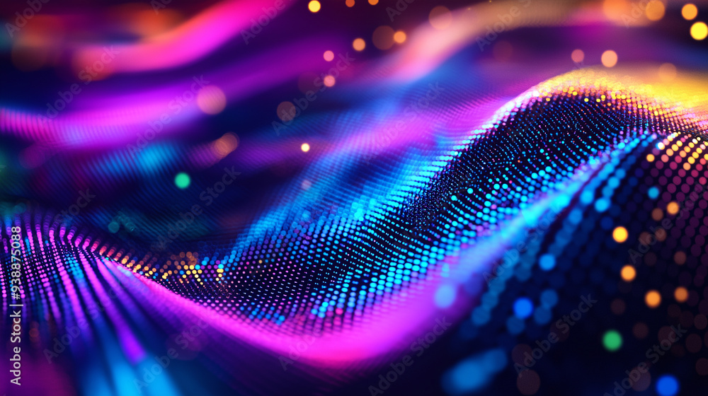 Aufkleber a vibrant, abstract digital visualization with multicolored dots and lines forming a futuristic patt