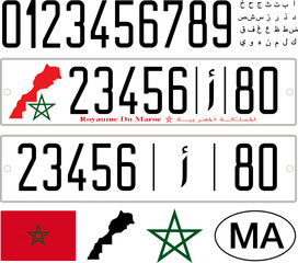 Morocco car license plate pattern, letters, numbers and symbols, vector illustration, african country 