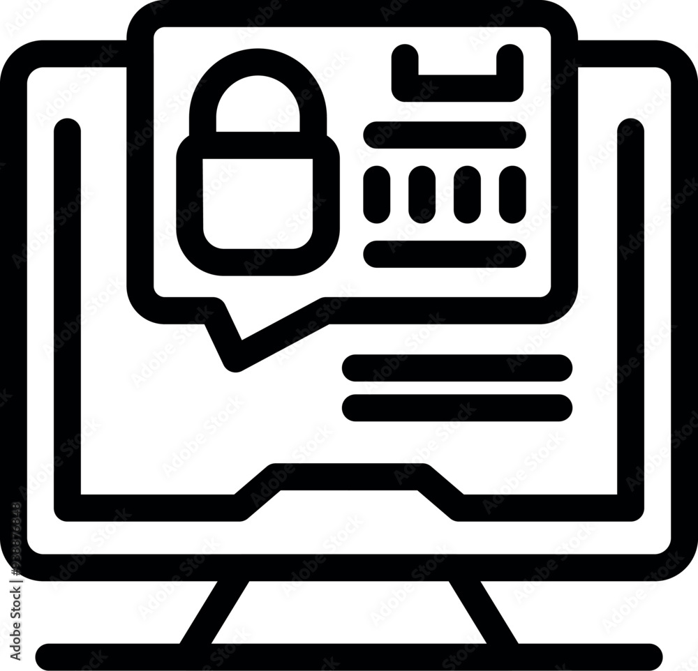 Poster desktop computer displaying a security notification with a padlock icon, emphasizing the importance 