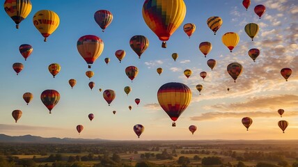 Naklejka premium Hot air balloon adventure Above, beautiful views of valleys and villages, Generetive Ai