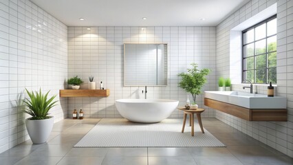 Clean and modern white bathroom tiles with seamless joints, perfect for a spa-like ambiance, creating a sense of serenity and calmness in any bathroom setting.