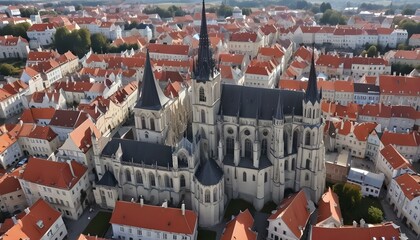 Aerial drone view of the Sibiu Lutheran Cathedral Romania